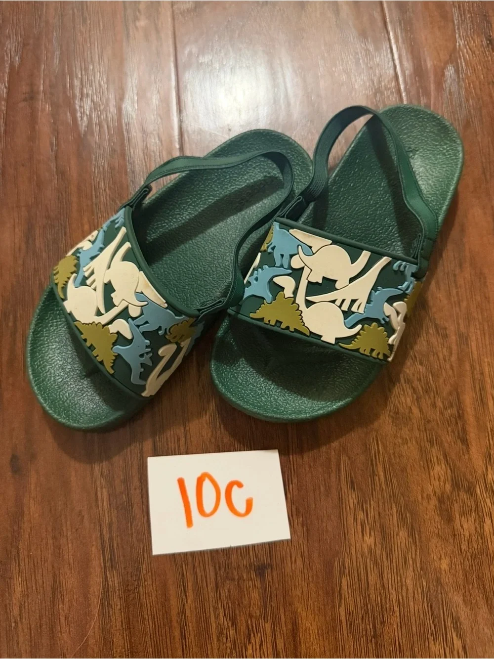 Green dinosaur slides sandals size 10c